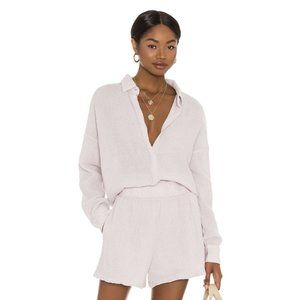 MONROW Relaxed Blouse Chalk Grey Cotton Long Sleeve